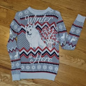 Game of Thrones Winter is Here dire wolf Ghost Christmas holiday sweater